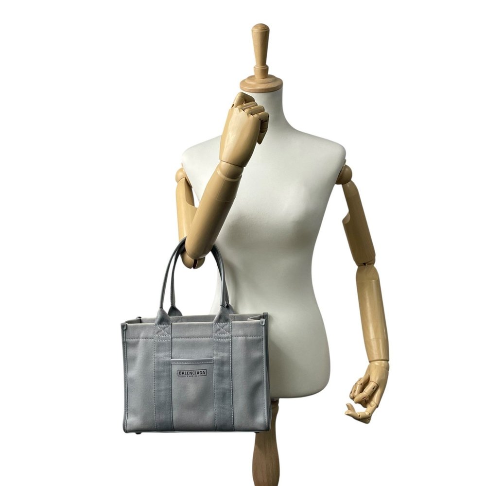 BALENCIAGA Hardware Small Tote Bag/Shoulder Bag, Gray Canvas and Leather with... - Picture 4 of 16